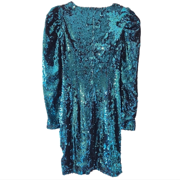 Zara Green Sequin Puff Sleeve Draped Bodycon Mini Long Sleeve Ruched Size XS - Picture 12 of 16
